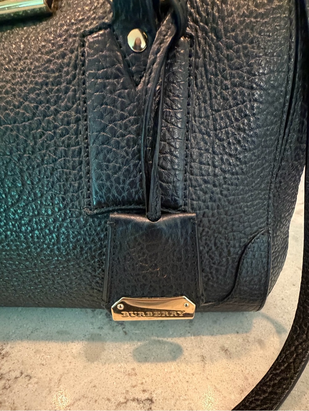Burberry Black Pebbled Leather Satchel Handbag - Heritage Gladstone - Picture 8 of 13